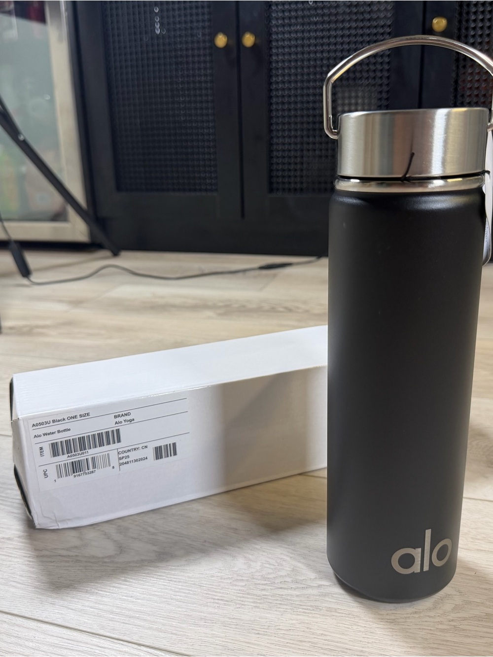 ALO Yoga Black Stainless Steel Water Bottle